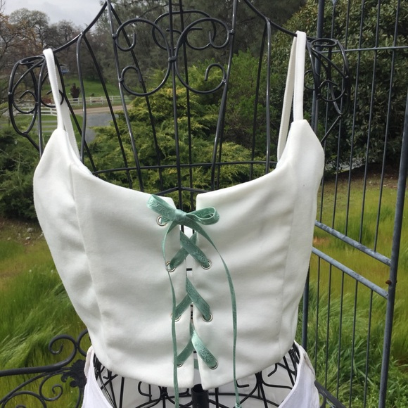Hand Crafted Tops - Cropped cotton knit  camisole ,front corset detail,